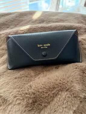 kate spade Black Pebbled Leather Eyewear Case with Gold Logo